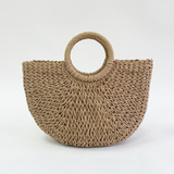 Round Woven Straw Holdall With Circular Handle