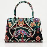 Floral Satin Embroidered Top Handle Bag - svnx