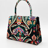 Floral Satin Embroidered Top Handle Bag - svnx