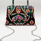 Floral Satin Embroidered Top Handle Bag - svnx