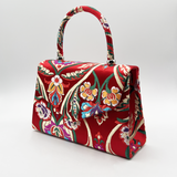 Red Satin Embroidered Top Handle Bag