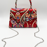 Red Satin Embroidered Top Handle Bag