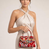 Floral Satin Embroidered Top Handle Bag - svnx