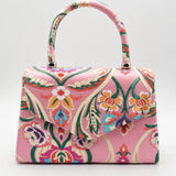 Floral Satin Embroidered Top Handle Bag - svnx