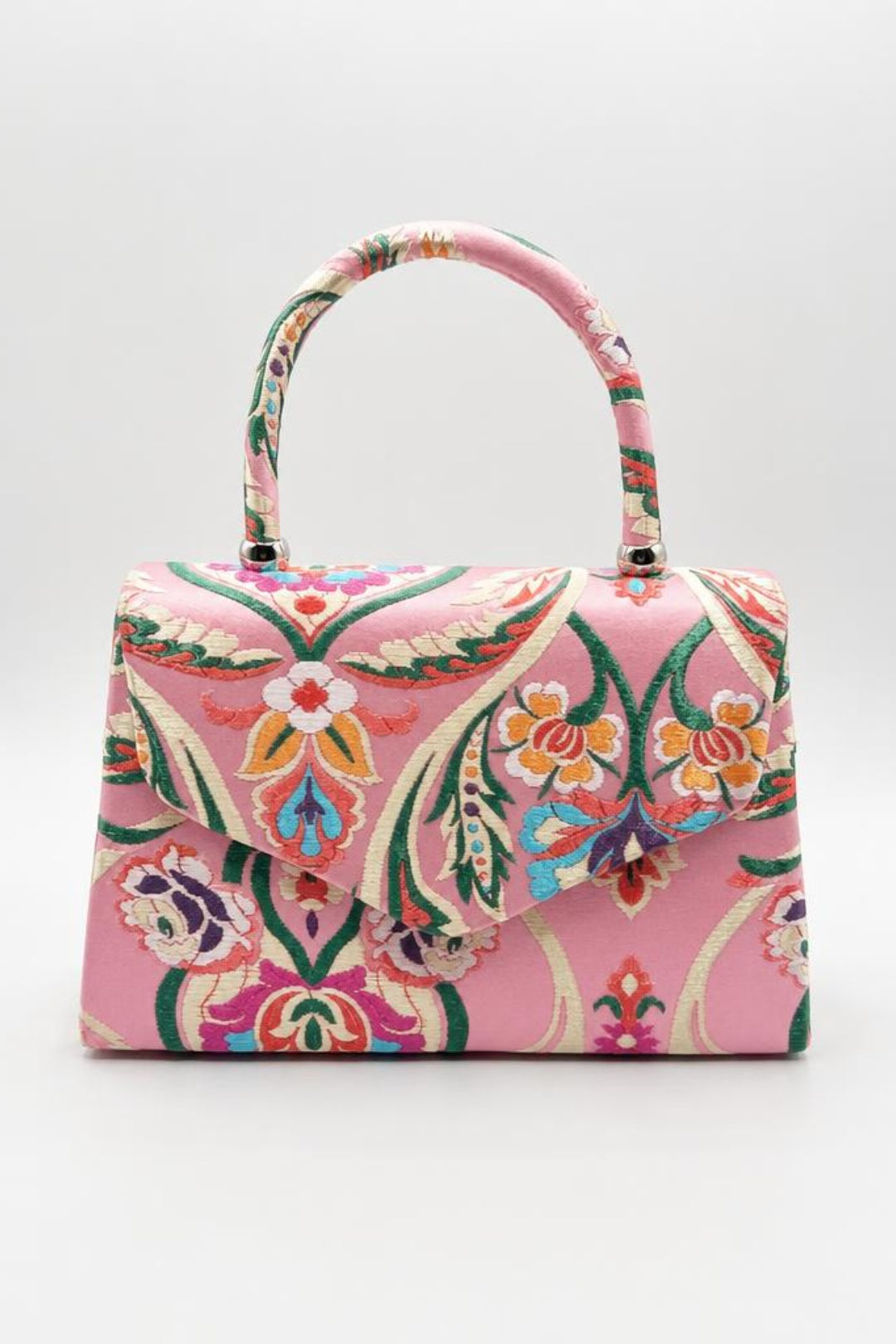 Floral Satin Embroidered Top Handle Bag - svnx
