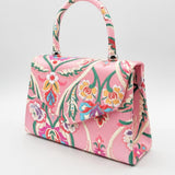 Floral Satin Embroidered Top Handle Bag - svnx