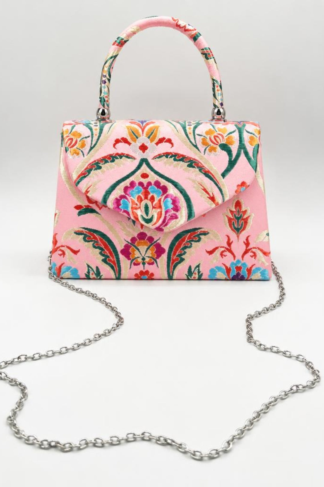 Floral Satin Embroidered Top Handle Bag - svnx