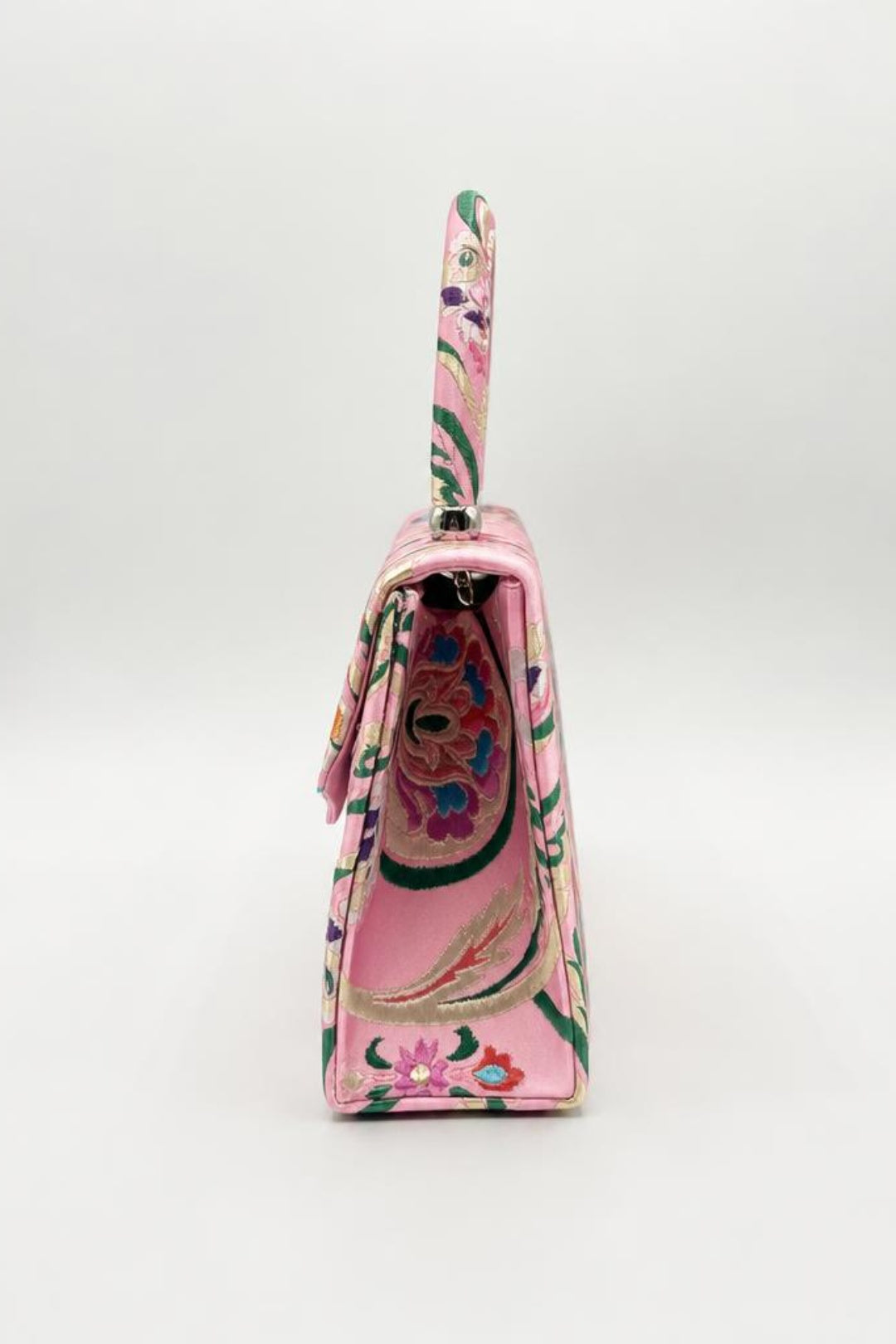 Floral Satin Embroidered Top Handle Bag - svnx
