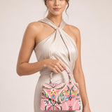 Floral Satin Embroidered Top Handle Bag - svnx
