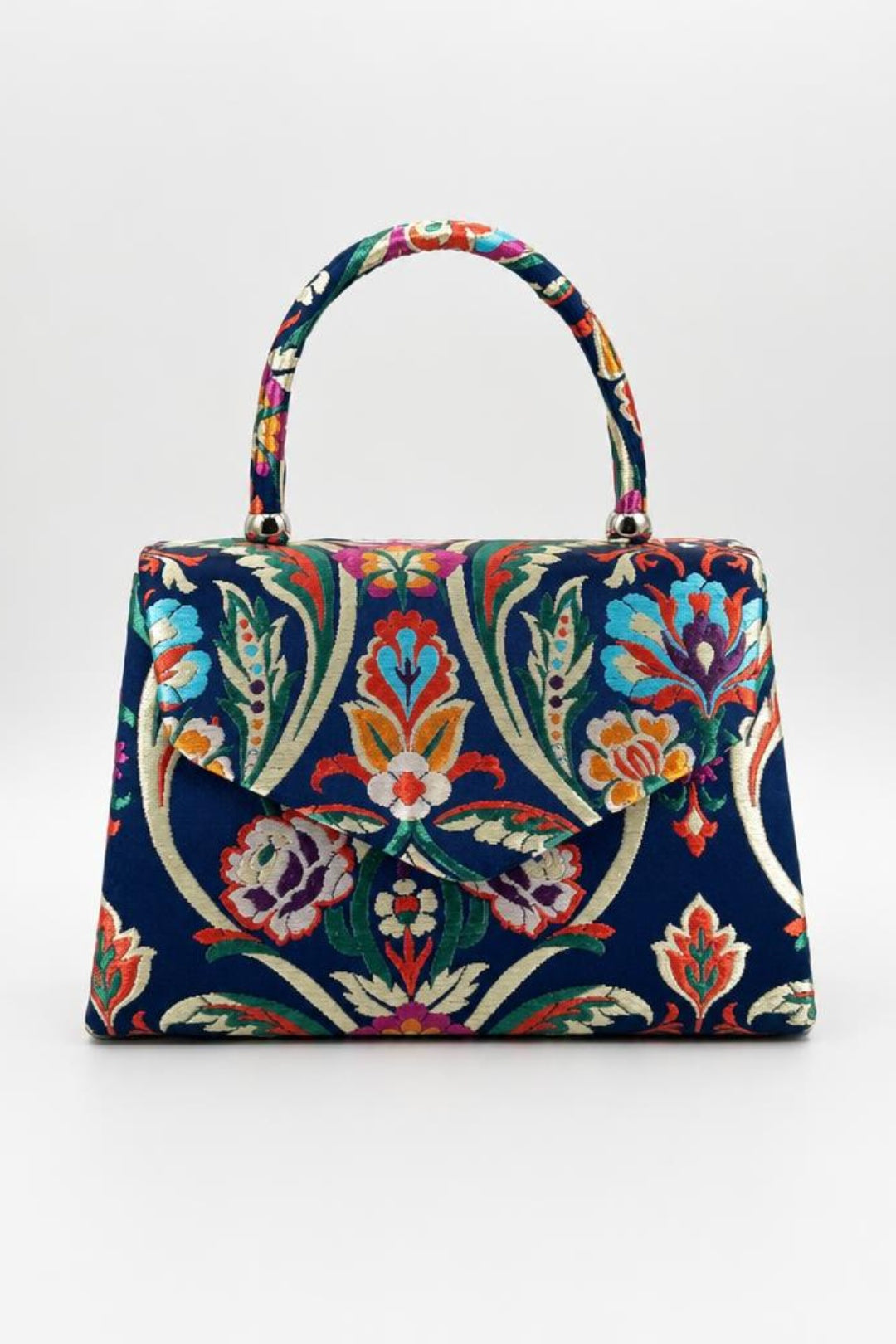 Floral Satin Embroidered Top Handle Bag - svnx