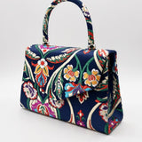 Floral Satin Embroidered Top Handle Bag - svnx