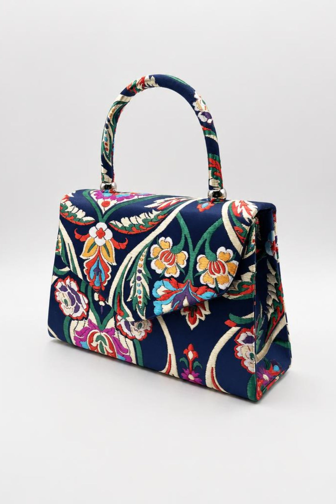 Floral Satin Embroidered Top Handle Bag - svnx