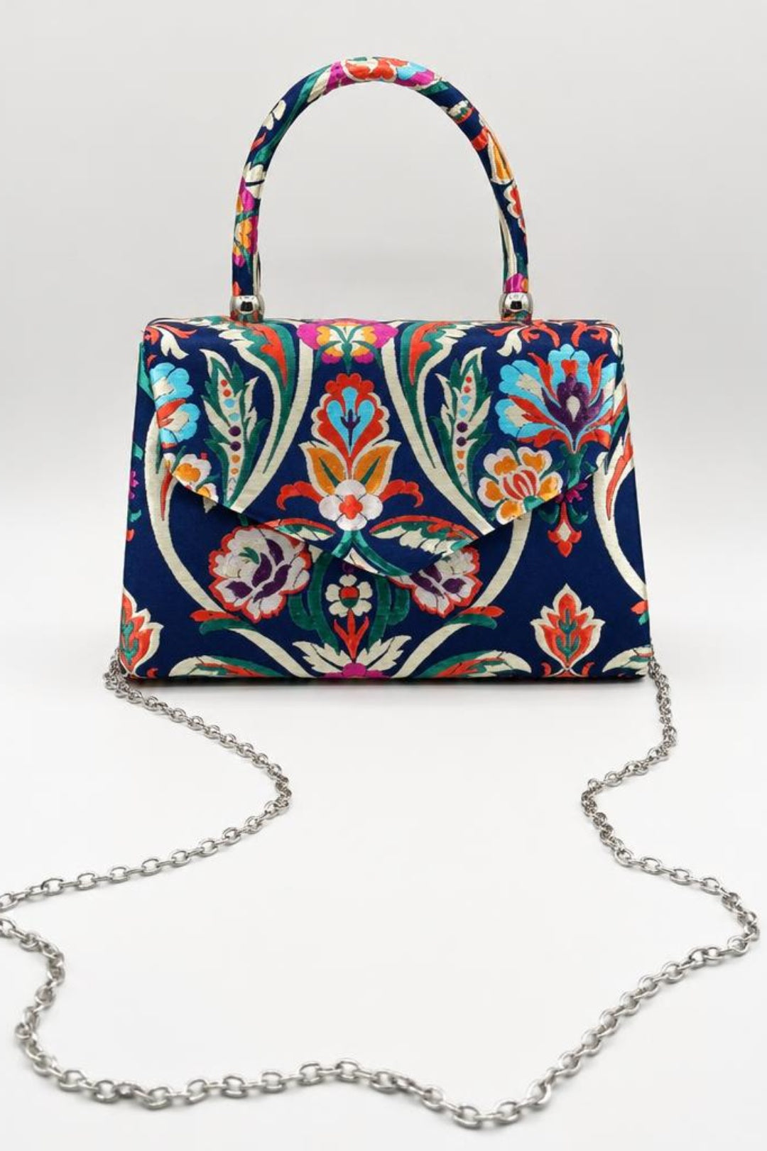 Floral Satin Embroidered Top Handle Bag - svnx