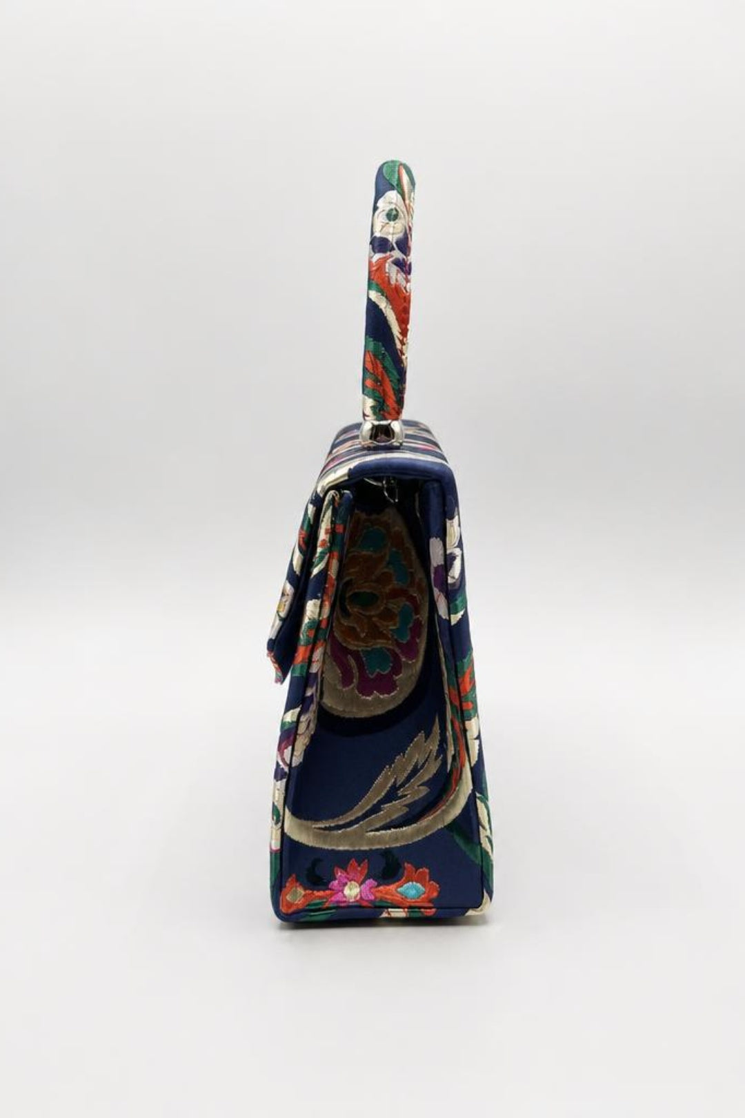 Floral Satin Embroidered Top Handle Bag - svnx