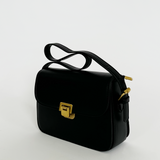 Black Shoulder Bag with Gold Clasp Fastening