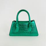 Faux Croc Mini Cross Body Bag in Metallic Green