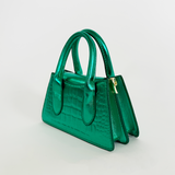 Faux Croc Mini Cross Body Bag in Metallic Green