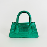 Faux Croc Mini Cross Body Bag in Metallic Green