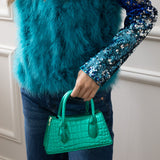 Faux Croc Mini Cross Body Bag in Metallic Green