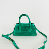 Faux Croc Mini Cross Body Bag in Metallic Green