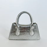 Faux Croc Mini Cross Body Bag in Silver