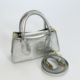 Faux Croc Mini Cross Body Bag in Silver