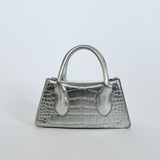 Faux Croc Mini Cross Body Bag in Silver