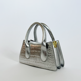 Faux Croc Mini Cross Body Bag in Silver