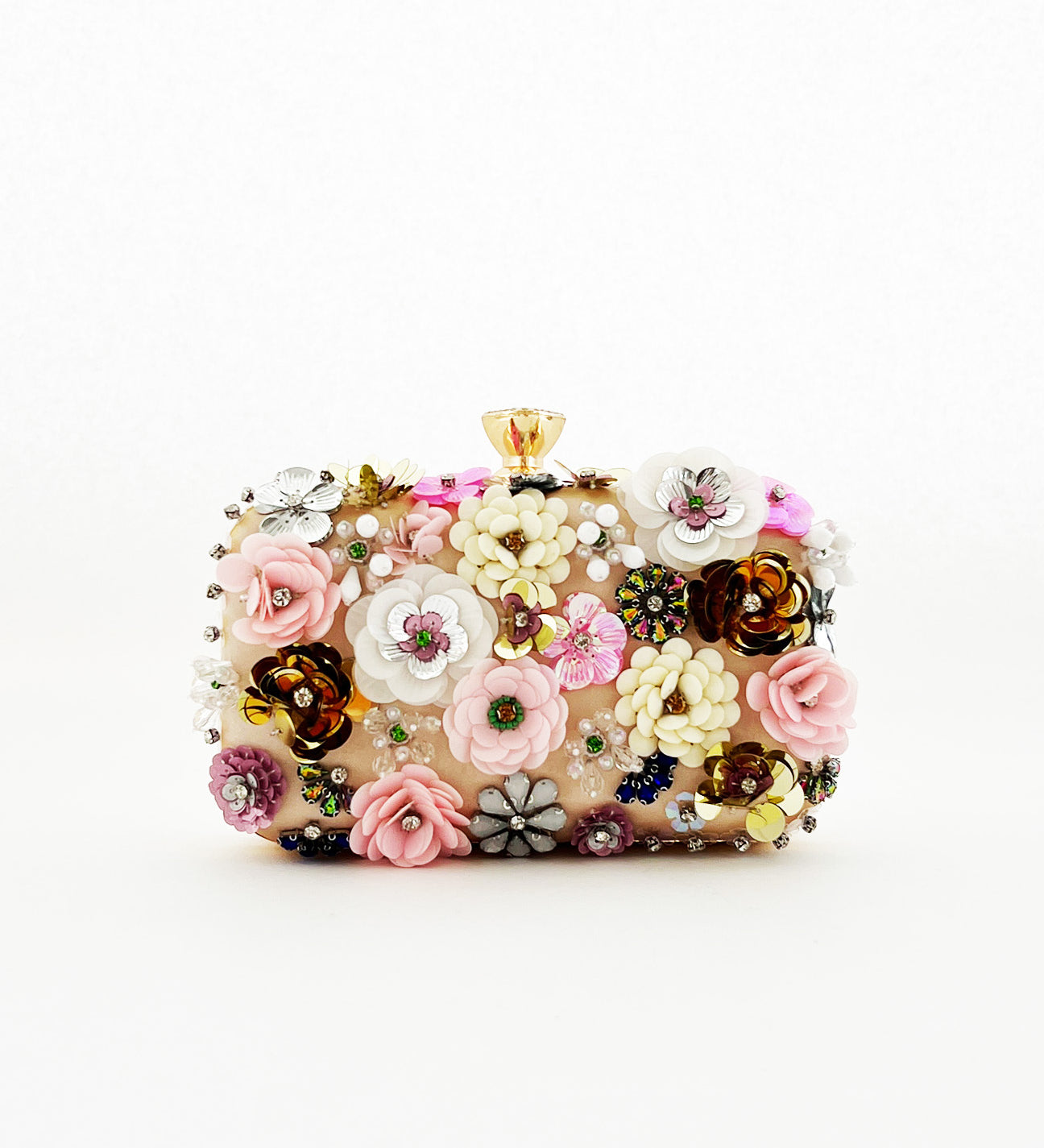 Floral Applique Clutch Bag in Cream - svnx