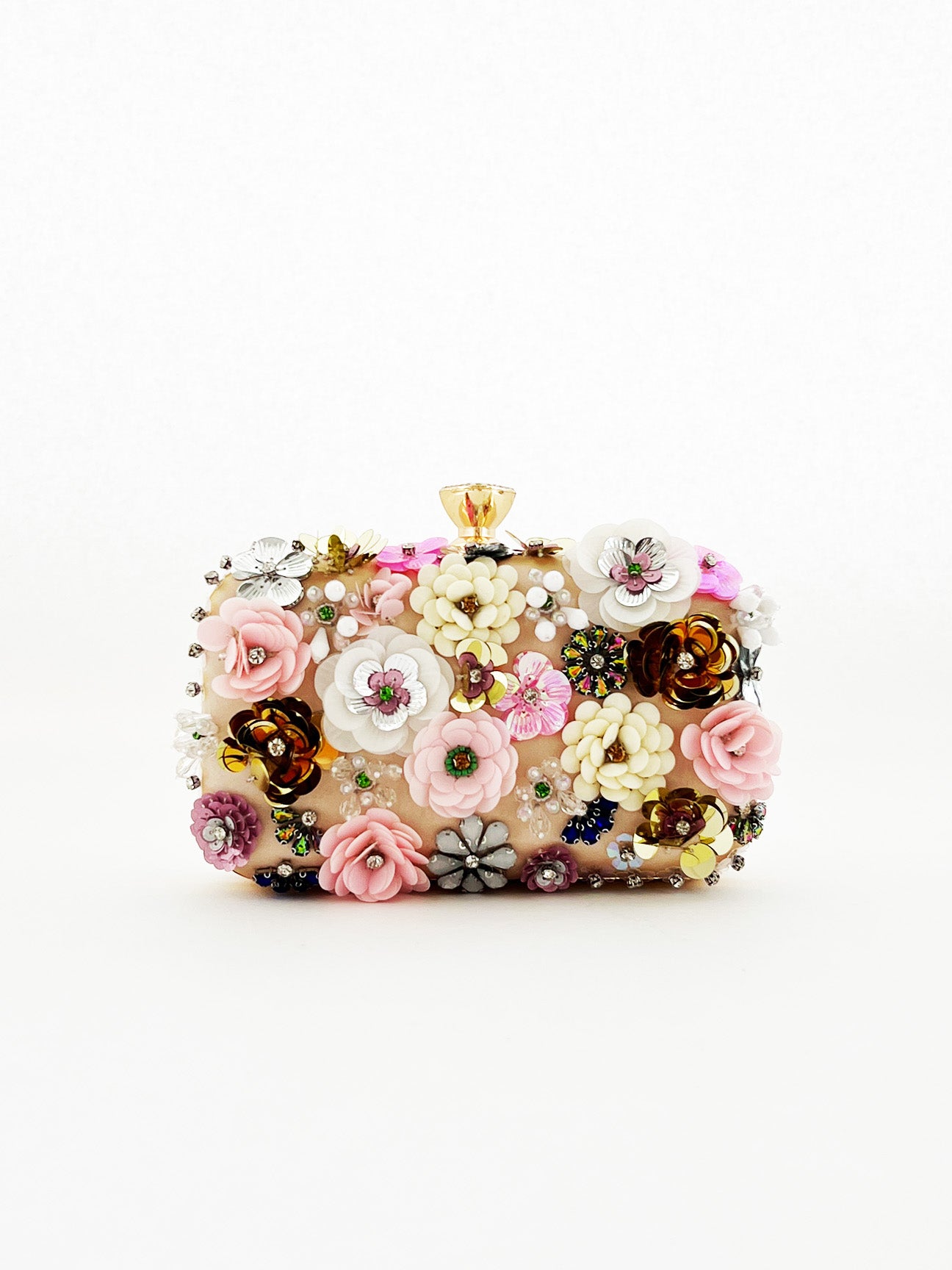 Floral Applique Clutch Bag in Cream - svnx