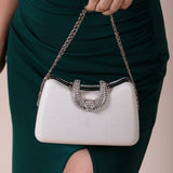 Shimmer Grab Bag with Double Chain Strap Silver
