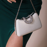 Shimmer Grab Bag with Double Chain Strap Silver
