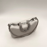 Shimmer Grab Bag with Double Chain Strap Silver