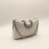 Shimmer Grab Bag with Double Chain Strap Silver
