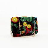 Black Square Clutch with Multicoloured Embroidered Florals