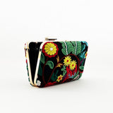 Black Square Clutch with Multicoloured Embroidered Florals