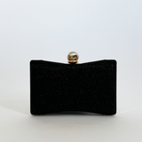 Square clutch Bag with 3D florals and Rhinestone handle in Black