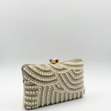 Luxurious Gold Pearl Embellished Clutch Bag