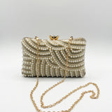 Luxurious Gold Pearl Embellished Clutch Bag