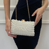 Luxurious Gold Pearl Embellished Clutch Bag