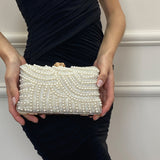 Luxurious Gold Pearl Embellished Clutch Bag