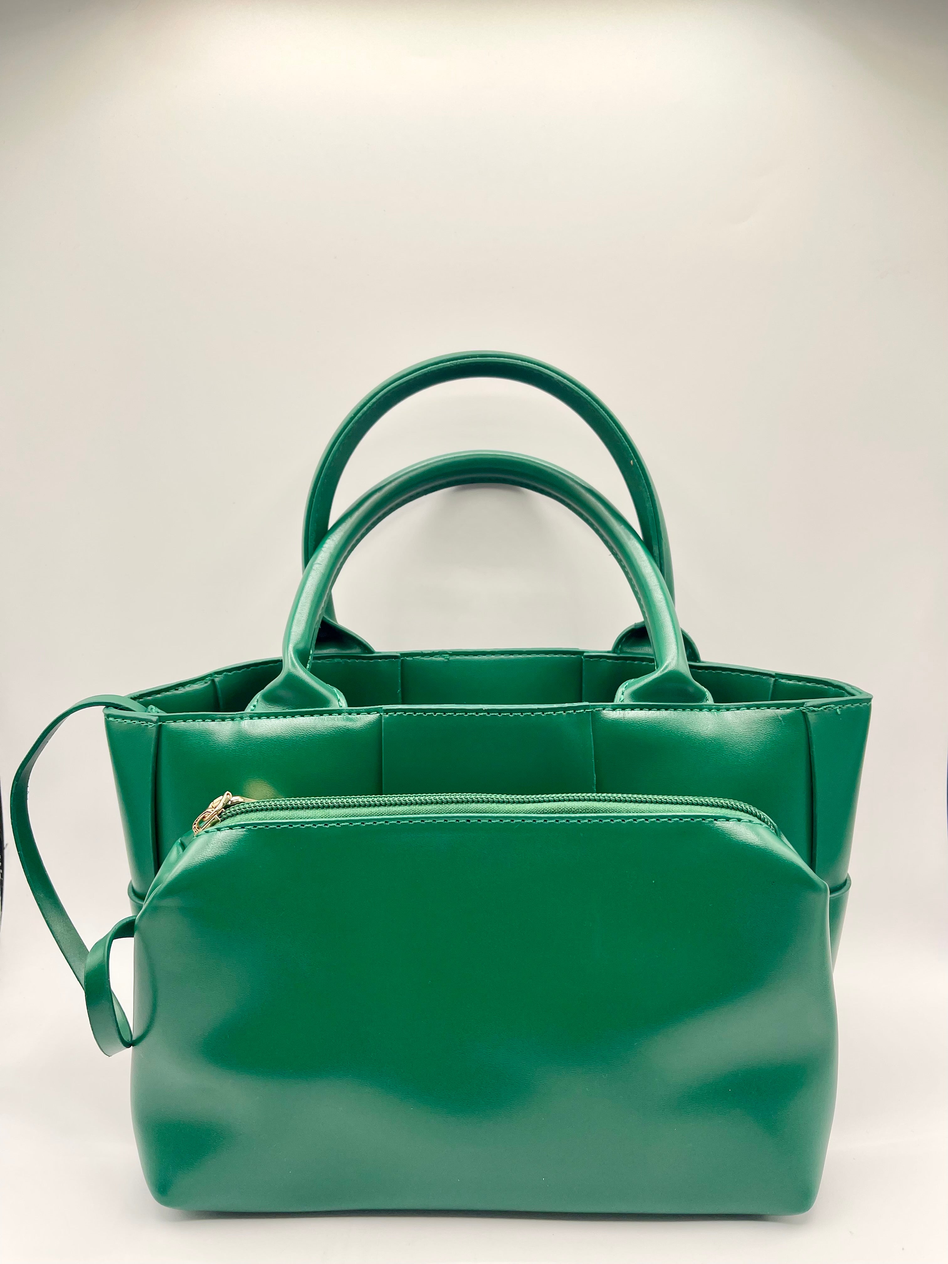 Woven Faux Leather Grab Bag in Green - svnx