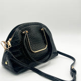 Dual Handle Croc Grab Bag in Black