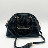 Dual Handle Croc Grab Bag in Black