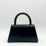 Metallic Bow Top Handle Bag in Black