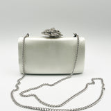 Satin Clutch Bag with Rose Jewel in Ivory