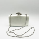 Satin Clutch Bag with Rose Jewel in Ivory