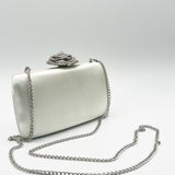 Satin Clutch Bag with Rose Jewel in Ivory