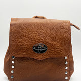 Square Faux Leather Backpack in Brown