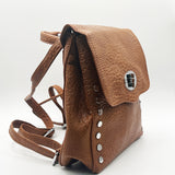 Square Faux Leather Backpack in Brown